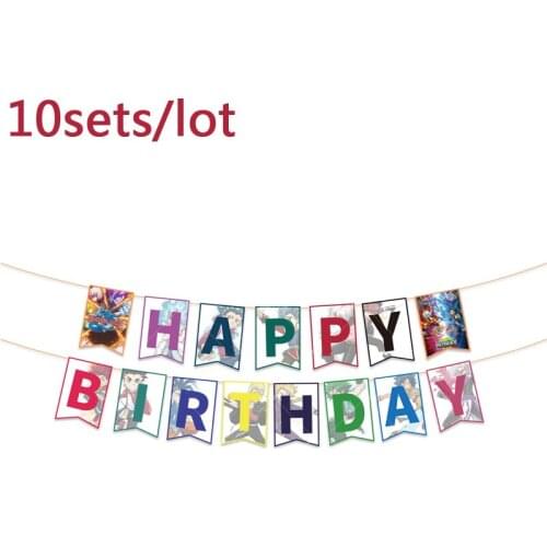 10set/lot Wholesale Beyblade Brust Theme Hanging Banner Decorate Kids Favors Baby Shower Party Bunting Happy Birthday Flags