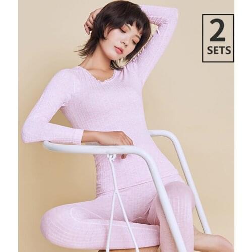 2Sets Women Seamless Warm Thin Long Johns Fashion Sexy Women Slimming Soft Cotton LadiesThermal Underwear Body Shaper Underwear