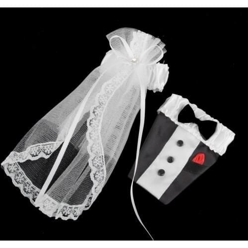 2 pcs Lovely Bride Groom Dress Wedding Bridal Wine Glass Champagne Cup Cover Holiday DIY Decoration