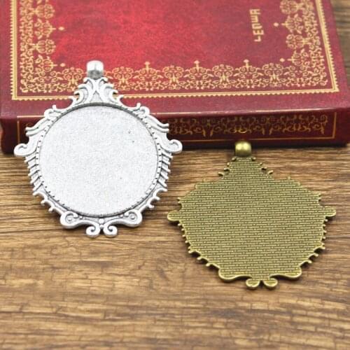 2pcs New Fashion 35mm Inner Size Antique Bronze Silver Color Classic Round Style Cabochon Base Setting Charms Pendant