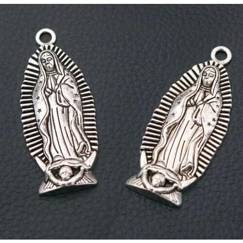 2pcs Silver Plated Large Christian Virgin Mary Metal Pendant DIY Charm Necklace Jewelry Religious Handicrafts Making A2222