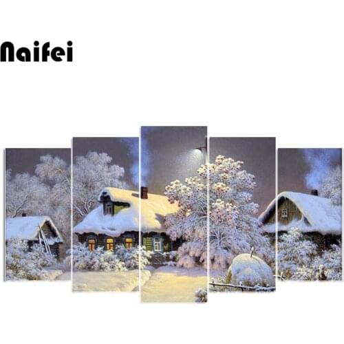 5PCS Multi-picture Combination winter snow house 5D DIY Diamond Painting Cross Stitch full Rhinestone Diamonds Embroidery mosaic
