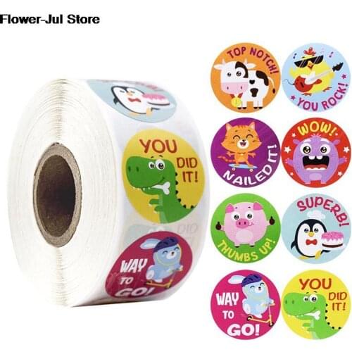 500Pc Cartoon Animal Reward Encouragement Waterproof Stickers Roll Toys For Kids