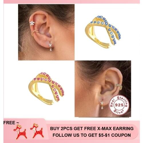 Aide 925 Sterling Silver Clip Earrings For Women Ear Cuffs for Unpierced Ears Colorful Micro Pave CZ Fake Cartilage Earcuff