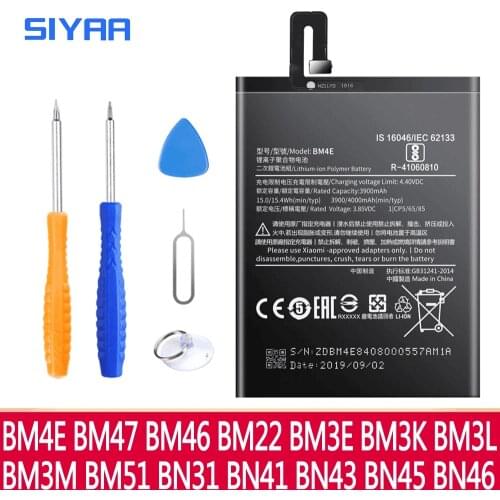 SIYAA BM4E BM47 BM46 BM3E BM22 BM3K BM3L BM3M BM51 BN41 BN43 BN45 BN46 Battery For Xiaomi Mi 5 5X 9 SE Pocophone F1 Redmi Note 3