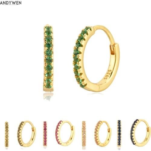 ANDYWEN 925 Sterling Silver Gold Green Zircon CZ Luxury Huggies Hoops Piercing Pendiente New Arrival 2021 Rock Punk Jewelry