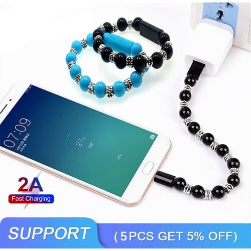 Bead Bracelet USB Charging Cable Phone Charging Data Cable Wearable Bracelet Charger for iPhone Samsung Type C Micro USB Android