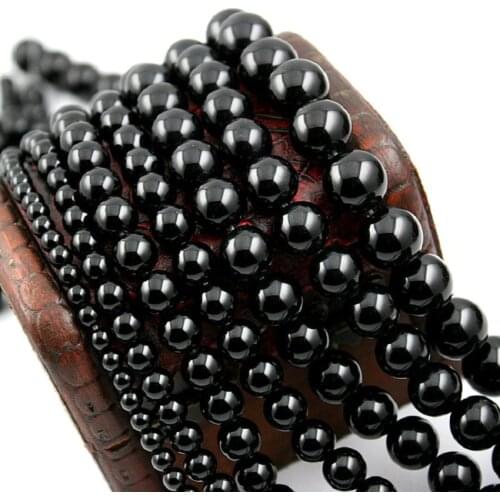15" Strand Smooth Round Black Onyx Beads 3mm 4mm 6mm 8mm 10mm 12mm Natural Gem Stone Beads Loose Beads For DIY Bracelets Jewelry
