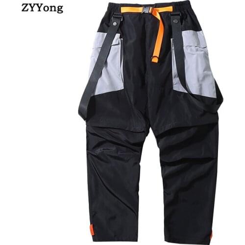 Black Blue Mens Hip-Hop Track Pants Ankle Length Trousers With Pocket Jogging Pants Jumpsuits Can be Disassembled into Shorts