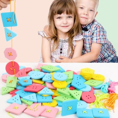 40/120pcs Montessori Wooden Early Education DIY Threading Board Buttons Shape sensory toys Set Childen Birthday Gift