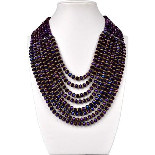 Faceted beads Silver multi-layer add purple beads round pearl and Glass Crystal gem necklace, mysterious ear elegant