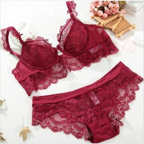 Brand Sexy Bras For Women Underwear Set Frount Closure Soild Bra and Brief Lace Brassiere Sets ABCD