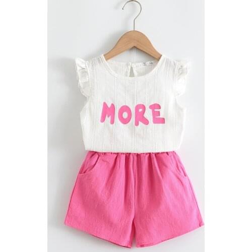 Menoea 2020 Children Sets Summer Style Kids Fly Sleeve Flower Sweatshirts+Pants With Belt Design 3-7Y Baby Girls Clothes Suits