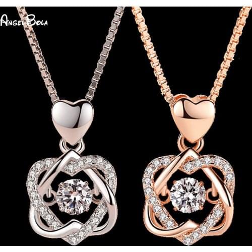 Fashion Romantic Double Heart Flower Women Charm Pendant Necklace Luxury Jewelry Rose Gold/Silver Necklace Wedding Holiday Gift