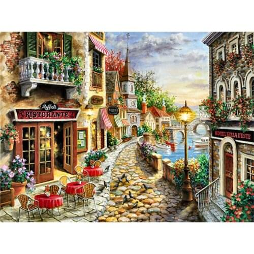 Landscape Street House Scenery DIY 11CT Embroidery Cross Stitch Kits Craft Needlework Set Cotton Thread Printed Canvas Home Room