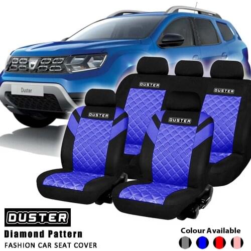 Duster Printing Logo Diamond Pattern Embossed Full Set and 2 Front Seats Interior Accessories Universal Car Seat Cover