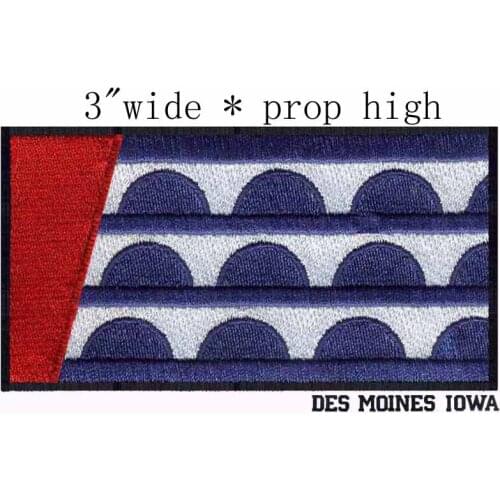 DesMoines, Iowa USA Flag 3"wide embroidery patch for semi-circle/Mountain/navy blue