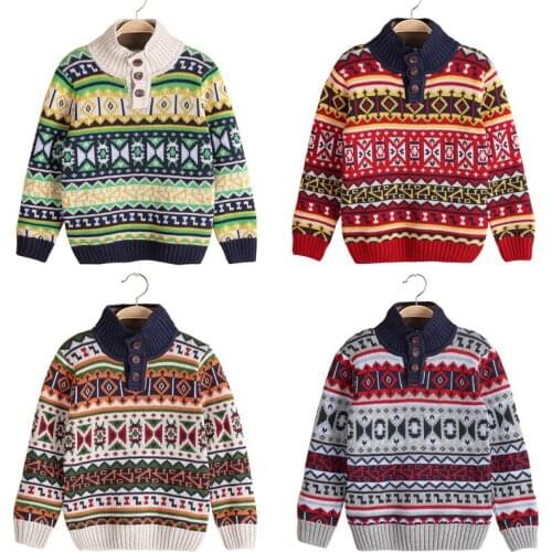 2019 Children Christmas New Han Edition Long-sleeved Sweater Stripe Knit Small Children
