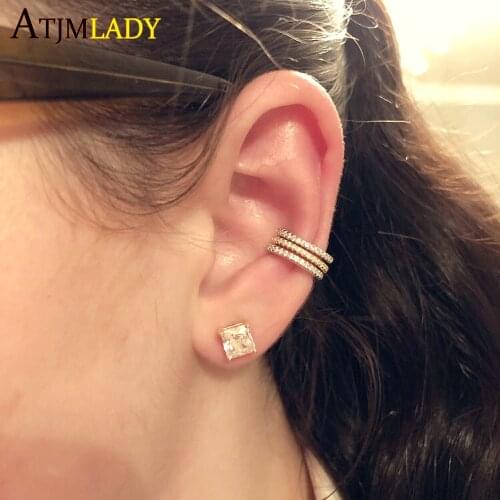 New 925 sterling silver mix three color no pierced stack small sized little girl earring cuff Ear Cuff micro pave cz circle cuff