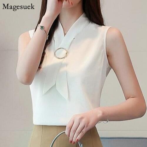 New Solid Summer Chiffon Shirt Tops Sleeveless Office Ladies Shirts Blouses Casual Plus Size Loose White Blouse Femme Blusas0234