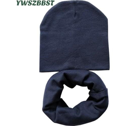 For 4 to 12 years old Solid Color Cotton Children Hat Scarf Set Autumn Winter Boys Girls Beanies Cap
