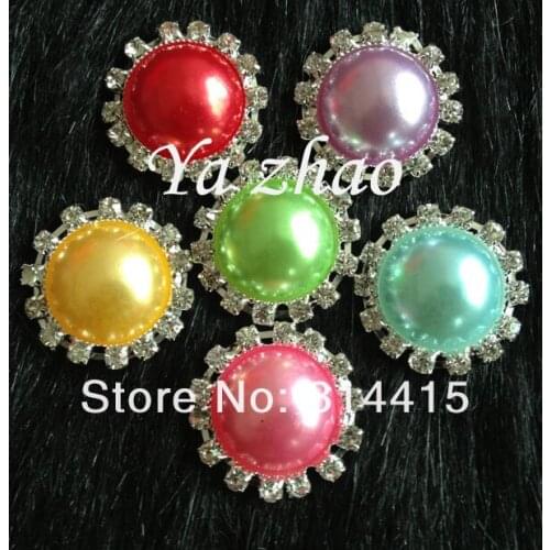 22mm multicolor pearl rhinestone for hair flower, Pearl Button Alloy Metal Buttons, 70pcs/lot, 14color in stock,free shipping