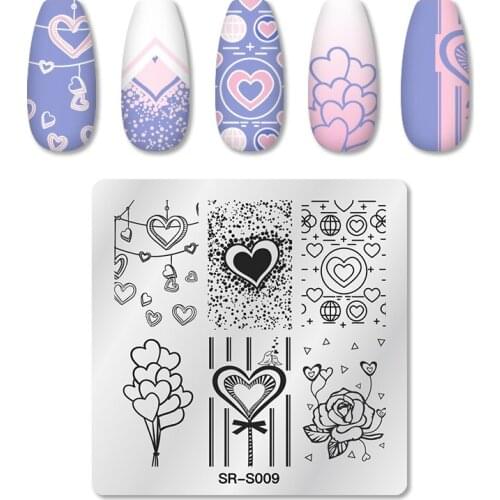 RBAN NAIL 6*6cm Nail Art Stamp Stamping Image Plate Love Heart Pattern Stainless Steel Nail Template Manicure Stencil Tools