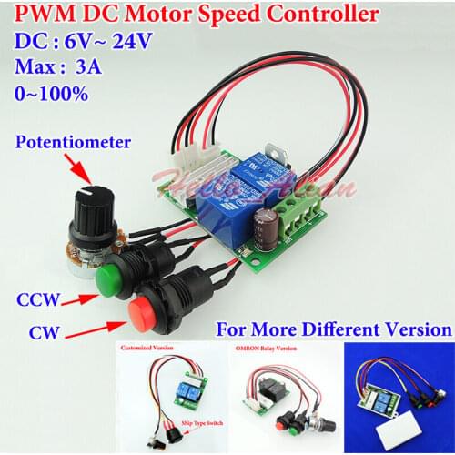 DC 6V-24V 9V 12V 18V 3A PWM DC Motor Speed Controller CW CCW Reversible Switch motor speed regulator