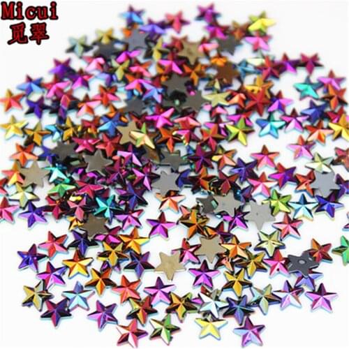 Micui 200Pcs 6mm Black AB Star Acrylic Rhinestone Flatback Crystal 3D Non HotFix Nail Art Decoration Crafts Scrapbooking MC354