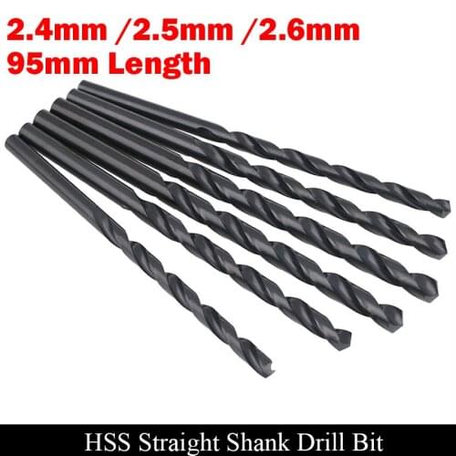 2.4mm 2.5mm 2.6mm 95mm Length Wood Plastic Metal High Speed Steel HSS Fully Ground Black Finished Straight Shank Twist Drill Bit