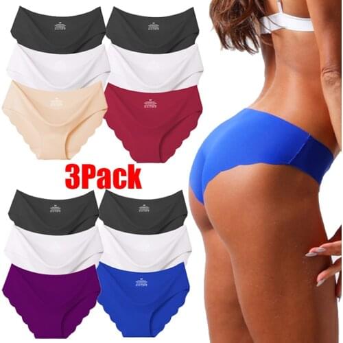 3Pcs Womens Seamless Panties Solid Ultra-thin Underwear Womens Sexy Low-Rise Ruffles Briefs Lingerie Underpants High Quality