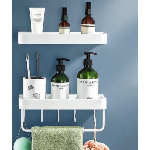 Tuqiu Bathroom Shelf Bath Shower Shelf Aluminum White Bathroom Shampoo Holder Corner shelf Wall Mounted Kitchen Storage holder