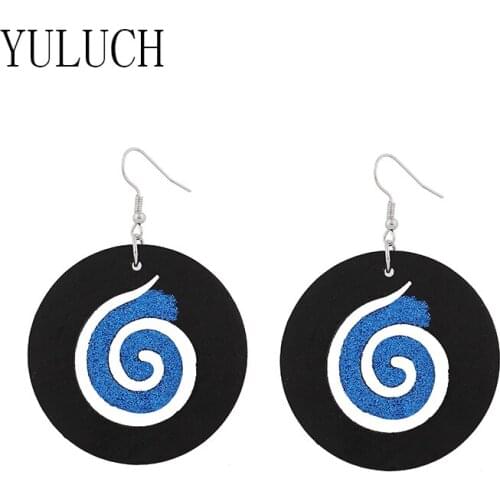 YULUCH girl round vortex Grit wood pendant jewelry women elegant art accessories women earringsWomen wooden hollow out earrings
