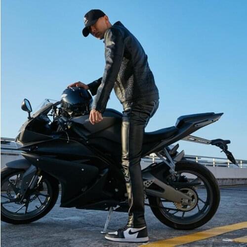Winter motorcycle leather jacket men faux leather coat and leather pants 1 set plus velvet thicken jaqueta de couro masculino