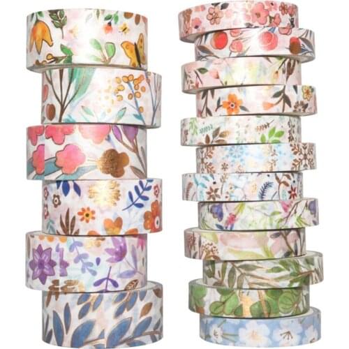 C1FB 18 Rolls Pretty Flowers Washi Masking Tape Beautiful Floral Gold Decorating Blooming Planners Scrapbook Gift Wrapping