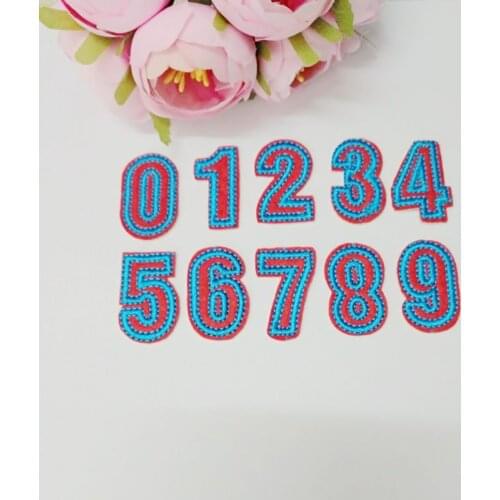 0-9 digital Clothes Embroidered Iron on Patches DIY for Clothing Stripes Motif Appliques Garment Badge Size 3.3*2.1cm