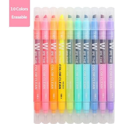 10 PCS/Set Erasable Highlightet Marker Pens Watercolor Double Head Hot-erase Magic Pens for School Writing Graffiti Art Paiting