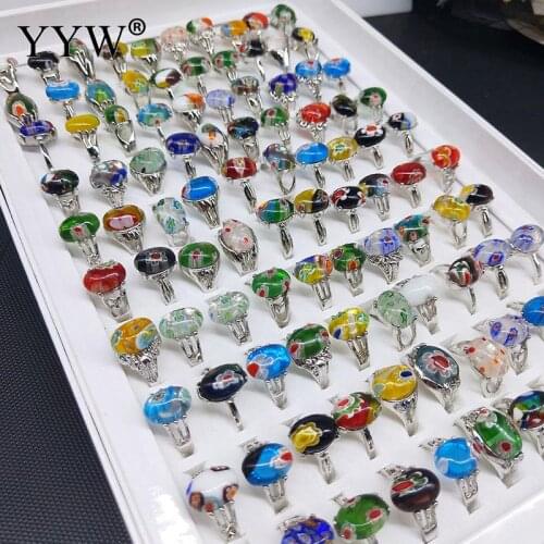 100PCs/Box Natural Stone Unisex Finger Rings Mixed Style and Size Women Mens Fashion Party Rings Jewelry for Christmas Gift