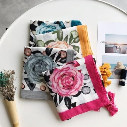 2019 Fashion Rose And Geometry Scarves Shawl Cotton Trendy Floral Scarf Wrap Hijab Muffler Wholesale 10pcs/lot Free Shipping