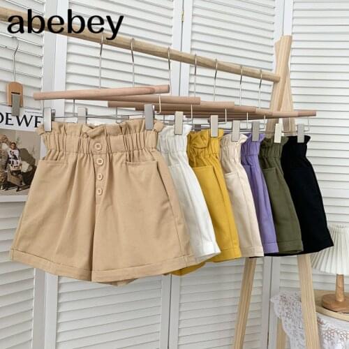 2021 New Summer Simple versatile solid Shorts high waist pleated single breasted Shorts casual wide leg Shorts