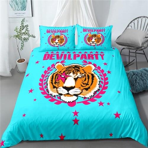 3D Animal Tigers Bedding Set Duvet Quilt Cover Queen Sizes Single Twin Double King Size 3pcs Yellow and Blue Bedding Pillow Case