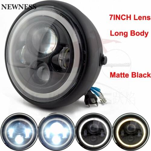 7" Motorcycle LED Headlight Long Body High Low Beam DRL Running Light 12V For Harley Chopper Sportster