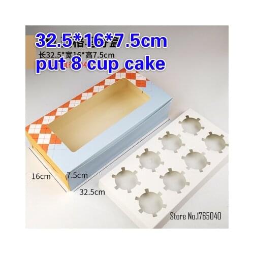 8 holder 32.5*16*7.5CM Lattice colour Muffin packaging Biscuit Packaging Box with window Cake Box Vintage100 pieces/lot