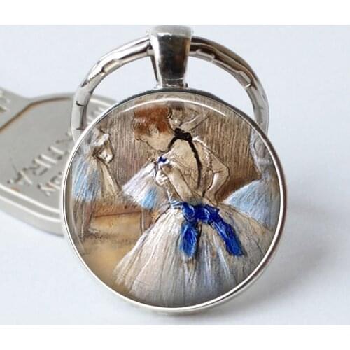 BALLET Keychain By Edgard Degas Car Keyring Ballet Gift for Dancer Ballerina Art Cabochon Glass Pendant Key Ring Chain