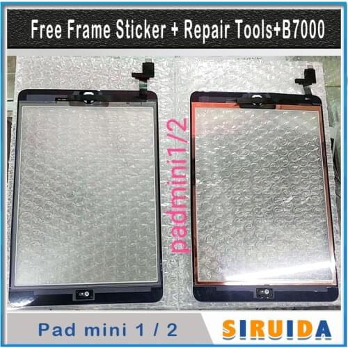 1Pcs For iPad Mini 1 Mini 2 A1432 A1454 A1455 A1489 A1490 A1491 Touch Screen Digitizer Sensor+IC Chip Connector Flex+Key Button