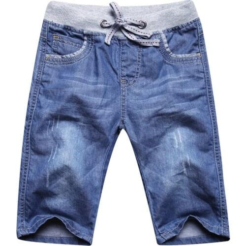 Summer boys jeans denim shorts 50% length soft boys jeans kids knee length elastic waist boy jeans shorts DQ333