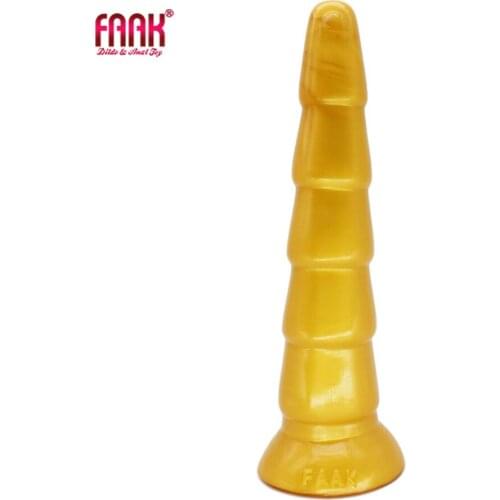 FAAK 10 inch super long anal sex toys large knotted Prostate Massage golden Butt Plug Sex Toys for Women Men Adults Products