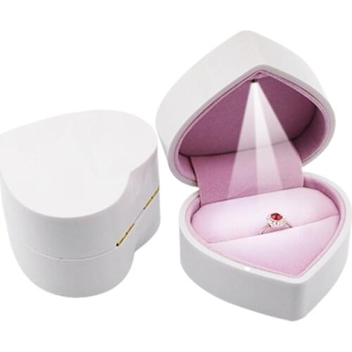Ring jewelry box engagement Heart shaped LED Pendant Jewellery Boxes Couple gift case jewlery display stand