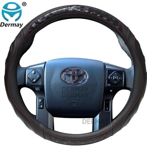 DERMAY Car Steering Wheel Cover Micro fiber Leather 3D Non-slip for Toyota Tacoma Truck Auto Accessories