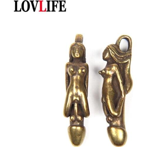 Brass Nude Female Mini Funny Male Penis Key Ring Pendant Jewelry Metal Copper Naked Women Keychain Hangings Vintage Men Keyrings